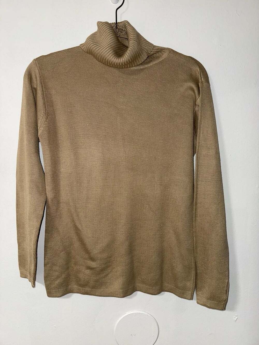 Belford 100% Silk Tan Brown Turtleneck Long Sleeve Knit Sweater Size S